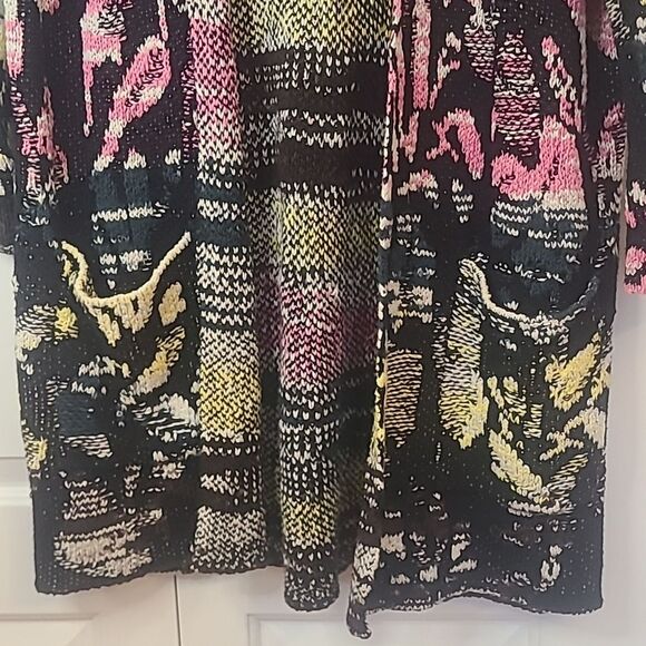 Free People Think Twice Printed Cardigan Black Pink Green Yellow Size M - Picture 5 of 13